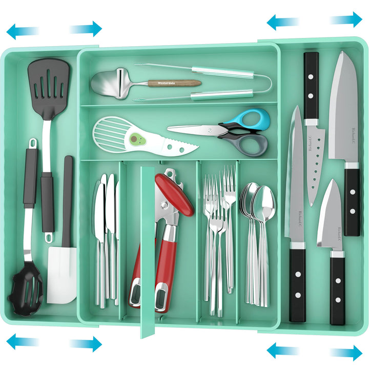 Simple Houseware Erweiterbarer Besteck-Organizer für Küchenschubladen, Türkis, Türkis