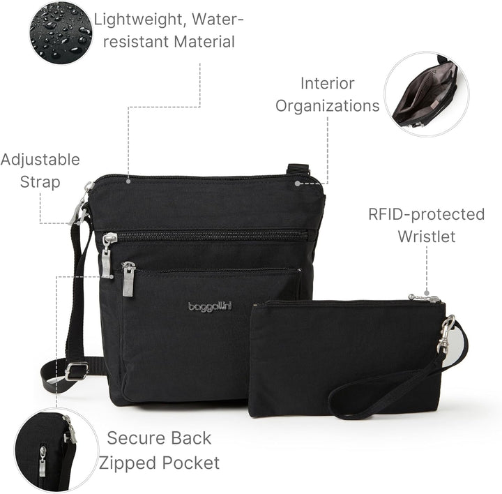 Baggallini Damen Pocket Crossbody Umhängetaschen Schwarz/Sand, Schwarz/Sand