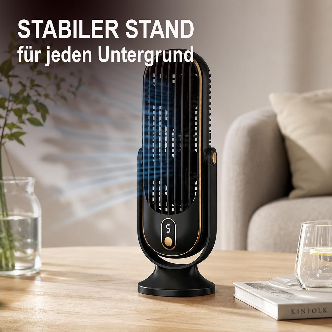Bestlivings Tischventilator Akku Schwarz 5 Stufen leise | 1000 mAh, LED Display, 22 dB leise, USB-C