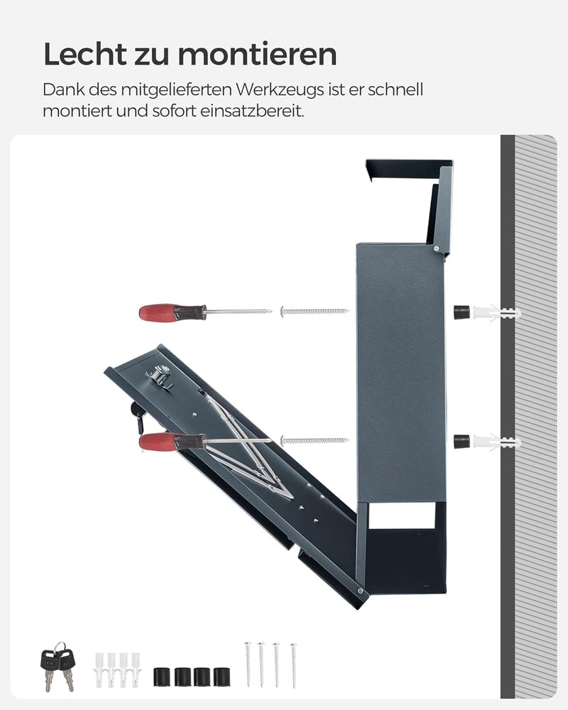 SONGMICS Briefkasten, V-förmiges Sichtfenster, Wandbriefkasten, mit Schloss und Deckel, Zeitungsfach