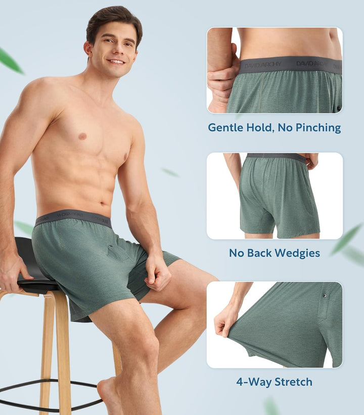 DAVID ARCHY Herren Boxershorts aus Bambusviskose, ultraweich & atmungsaktiv,lockere Passform mit Kno