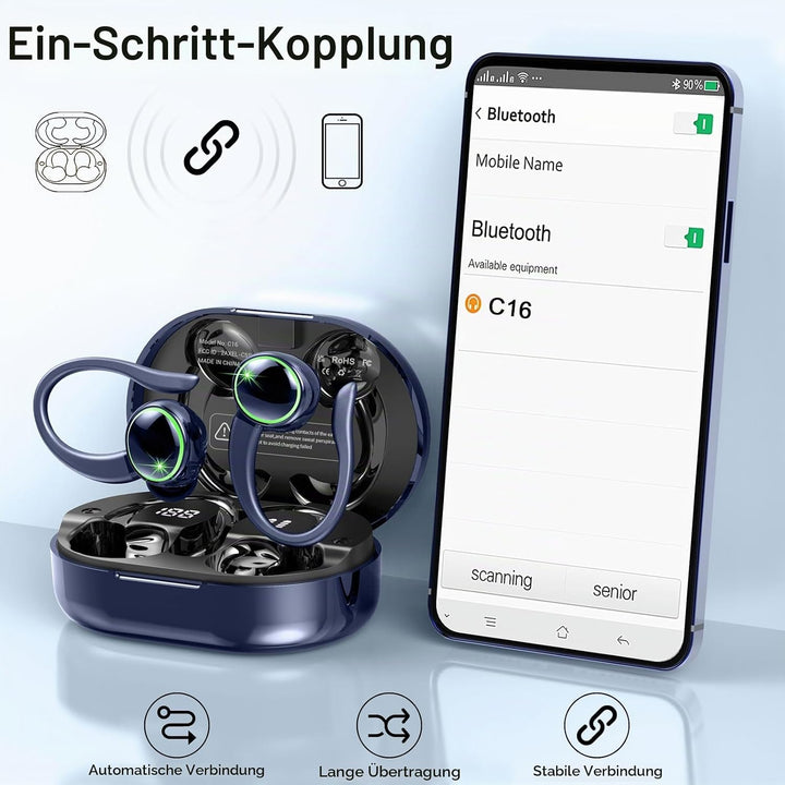 Rolosar Bluetooth Kopfhörer, Kopfhörer Kabellos Bluetooth 5.4 Sport, 50 std Spielzeit In Ear Kopfhör