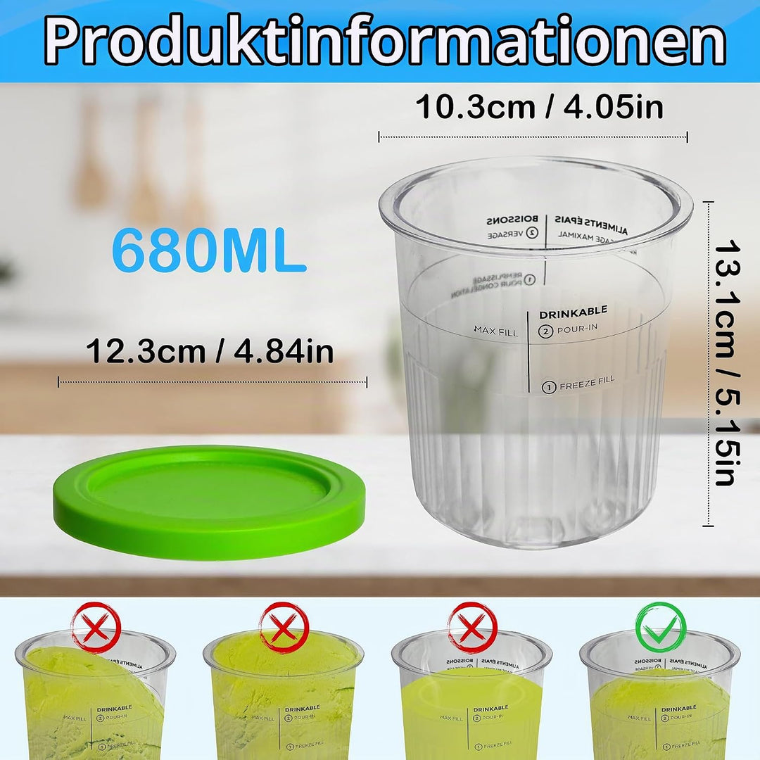 4er Set Eismaschine Zubehör Behälter mit Deckel 680ml BPA Frei Spülmaschinenfest Kompatibel mit NC50
