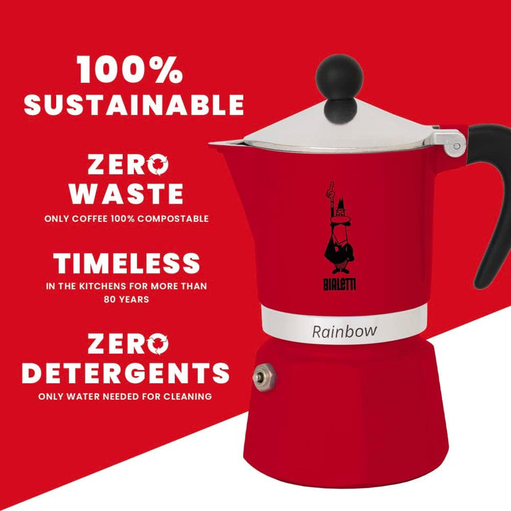 Bialetti 4962 Rainbow Caffettiera Colorata, Alluminio, Rossa, 3 Tassen, Rot Rot 3 Tassen, Rot 3 Tass