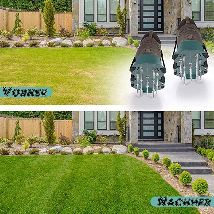 Premium Rasenbelüfter mit vollen 6 cm Tiefe Rasenlüfter Estrichschuhe Vertikutierer Rasen Schuhe Nag