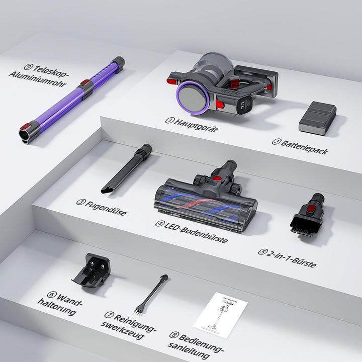 Authmic Akku Staubsauger, 45000Pa/50Mins Staubsauger Kabellos, Kabelloser staubsauger H13 HEPA, mit