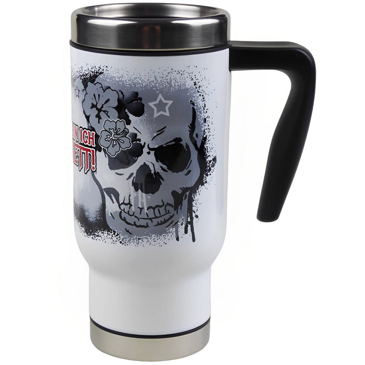 Totenkopf Edelstahl Thermobecher mit Spruch 'Meistens bin ich ganz nett' – 470ml Reisebecher, Handbe