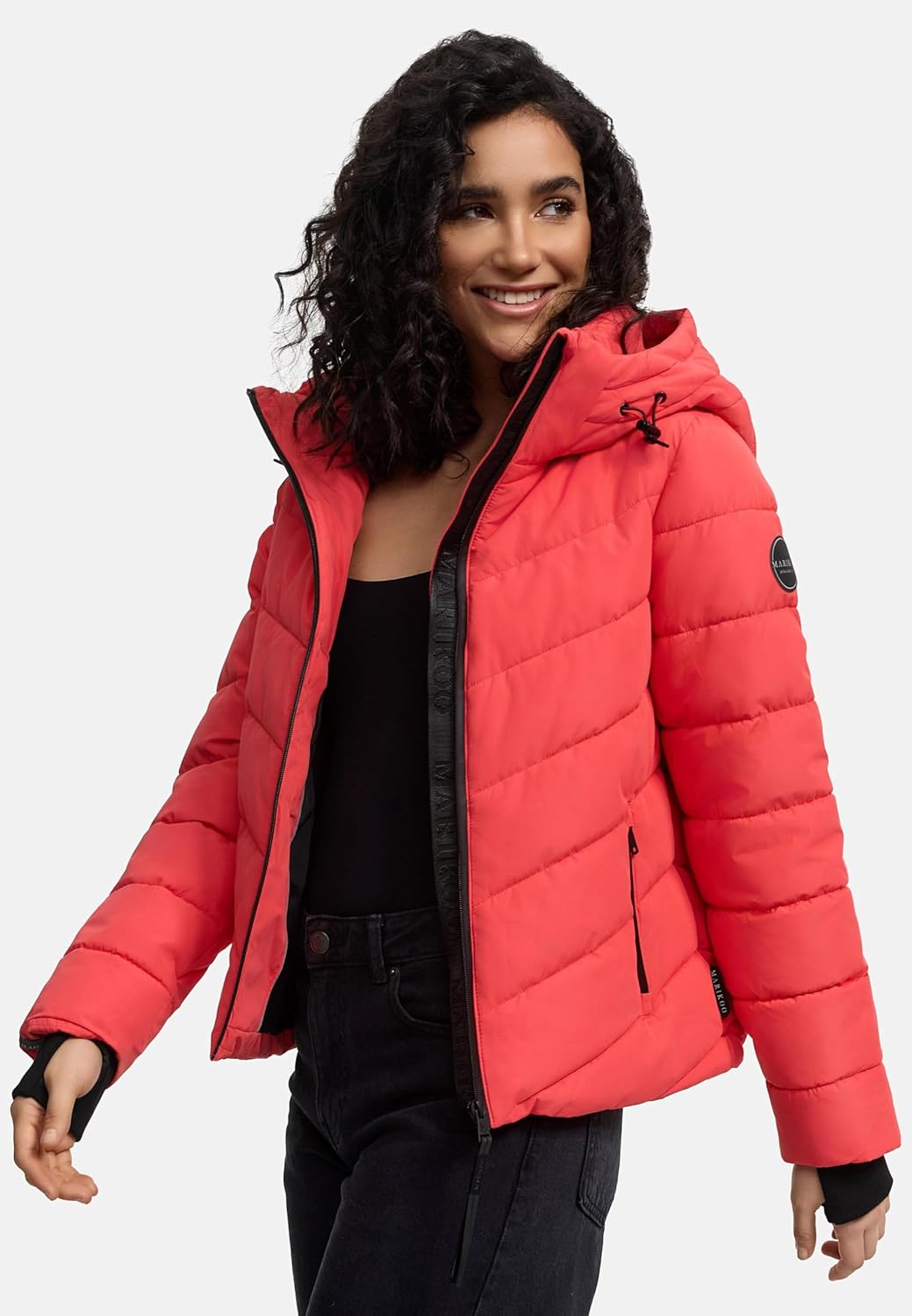 MARIKOO Damen Winterjacke warme Steppjacke mit abnehmbarer Kapuze Samuiaa XVI XS-3XL XS Coral Red, X