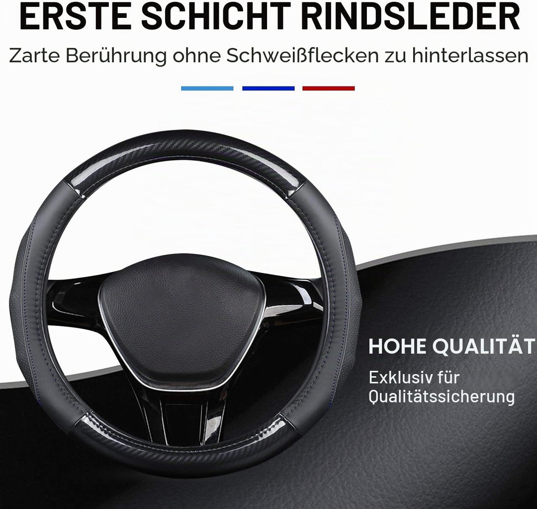Ergocar Auto Lenkradbezug Rutschfester Auto Sport Lenkradschutz Kohlefaser &amp; Erste Schicht Rindslede