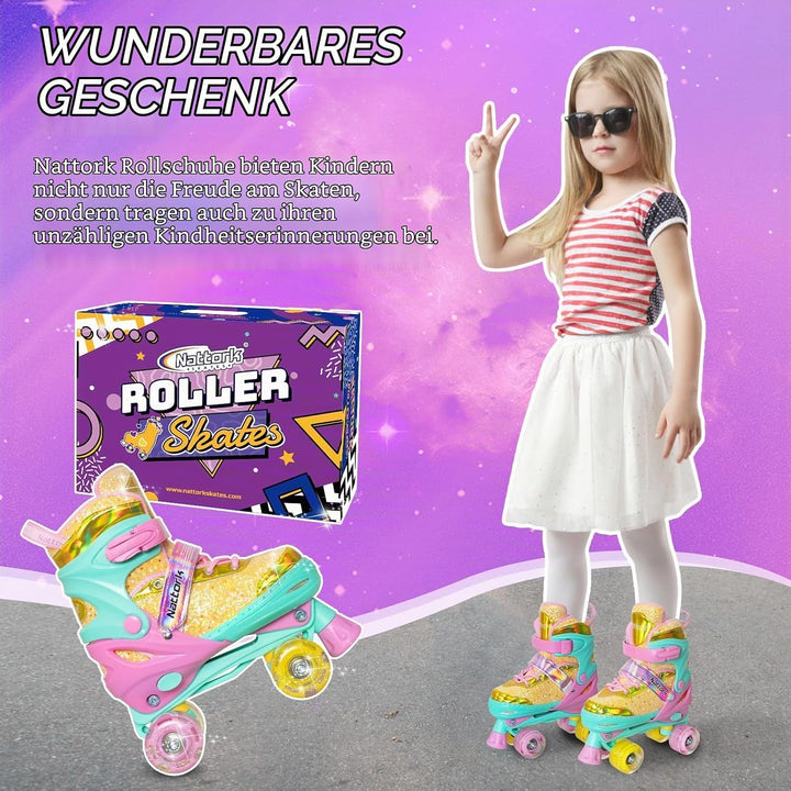 Nattork Kinder Rollschuhe, Rollschuhe Verstellbar mit 4 Grössen Einstellbare, Rollschuhe für Mädchen