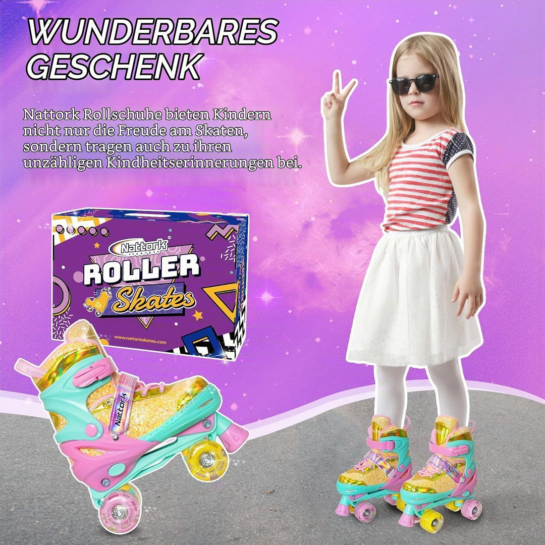 Nattork Kinder Rollschuhe, Rollschuhe Verstellbar mit 4 Grössen Einstellbare, Rollschuhe für Mädchen