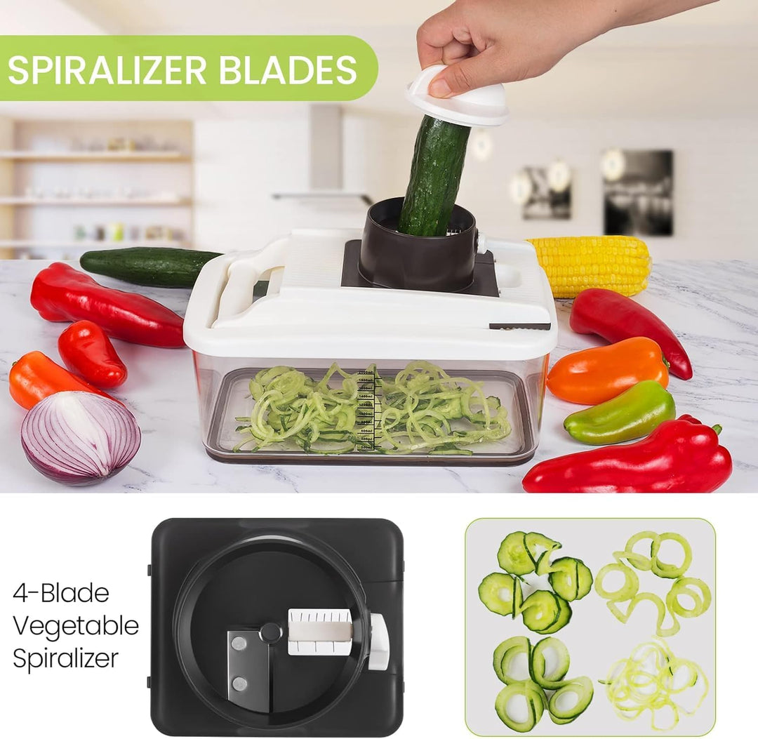 RüK Gemüseschneider, Extra Gross Zerkleinerer Gemüseschneider, Multifunktionaler 10-in-1 Pro Food Ch