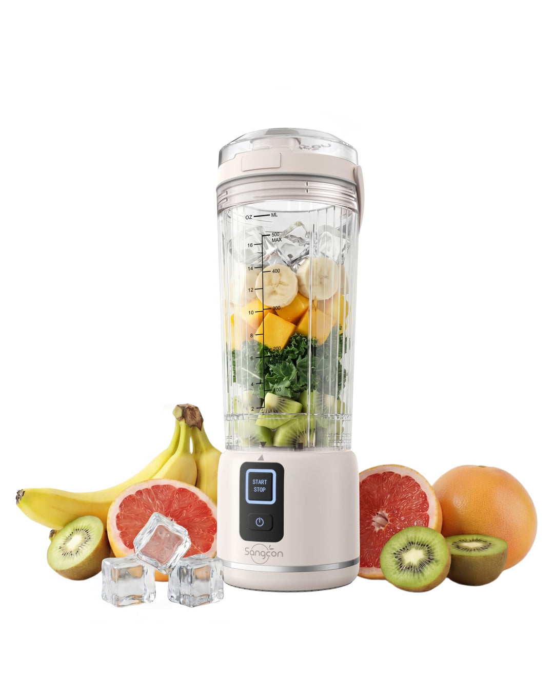 Sangcon Tragbarer Mixer 500ml, Smoothie Maker USB Wiederaufladbar, Mini Standmixer für Fitness, Büro
