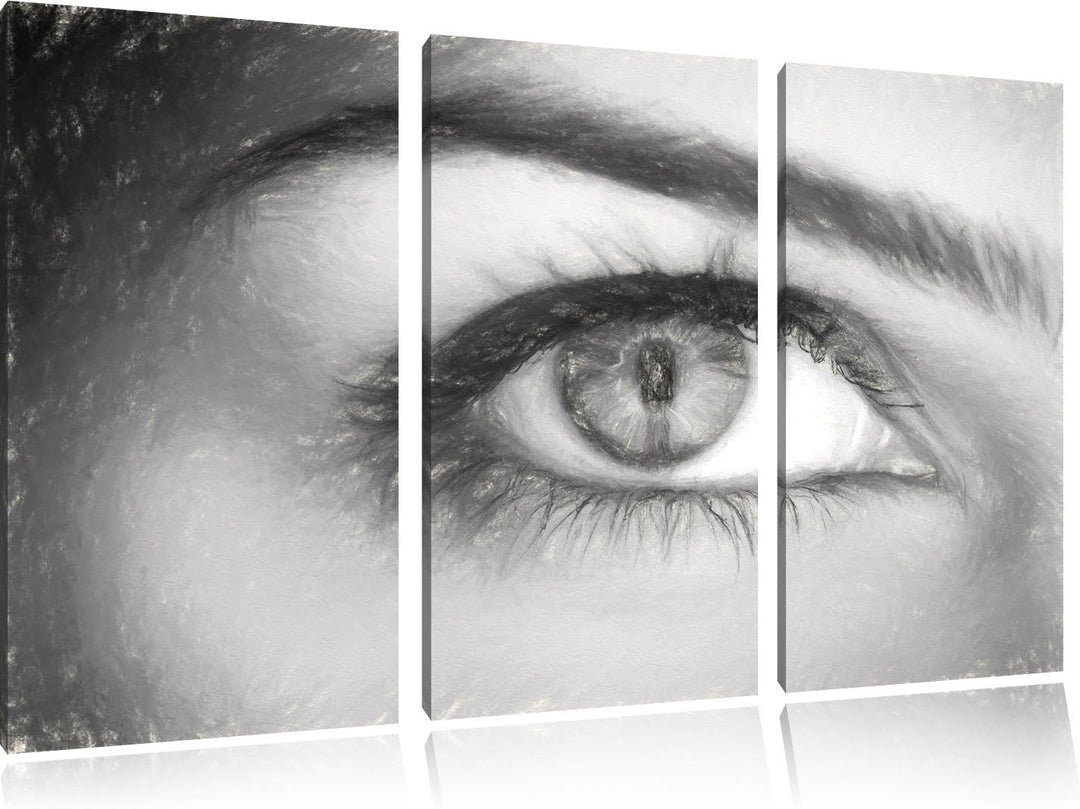 Pixxprint Auge Einer Frau Kohle Effekt 3-Teiler Leinwandbild 120x80 Bild auf Leinwand