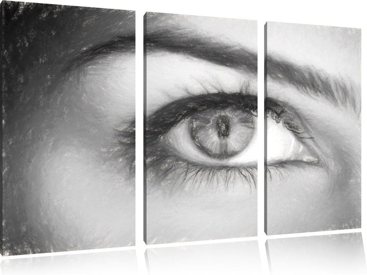 Pixxprint Auge Einer Frau Kohle Effekt 3-Teiler Leinwandbild 120x80 Bild auf Leinwand