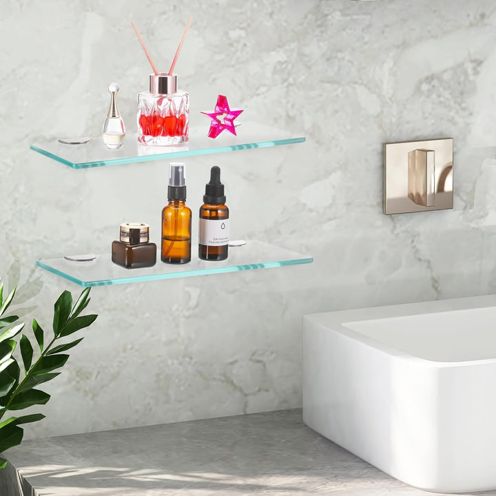 JIZZU 2 Stück Glasregal Badezimmer, Badregal Duschablage Glasablage 30CM, 6MM Dicke Rechteck Regal G
