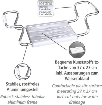 WENKO Badewannensitz Secura Weiss - ausziehbar, 120 kg Tragkraft, Kunststoff, 55-65 x 18 x 26 cm,