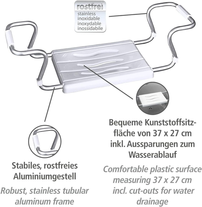 WENKO Badewannensitz Secura Weiss - ausziehbar, 120 kg Tragkraft, Kunststoff, 55-65 x 18 x 26 cm,