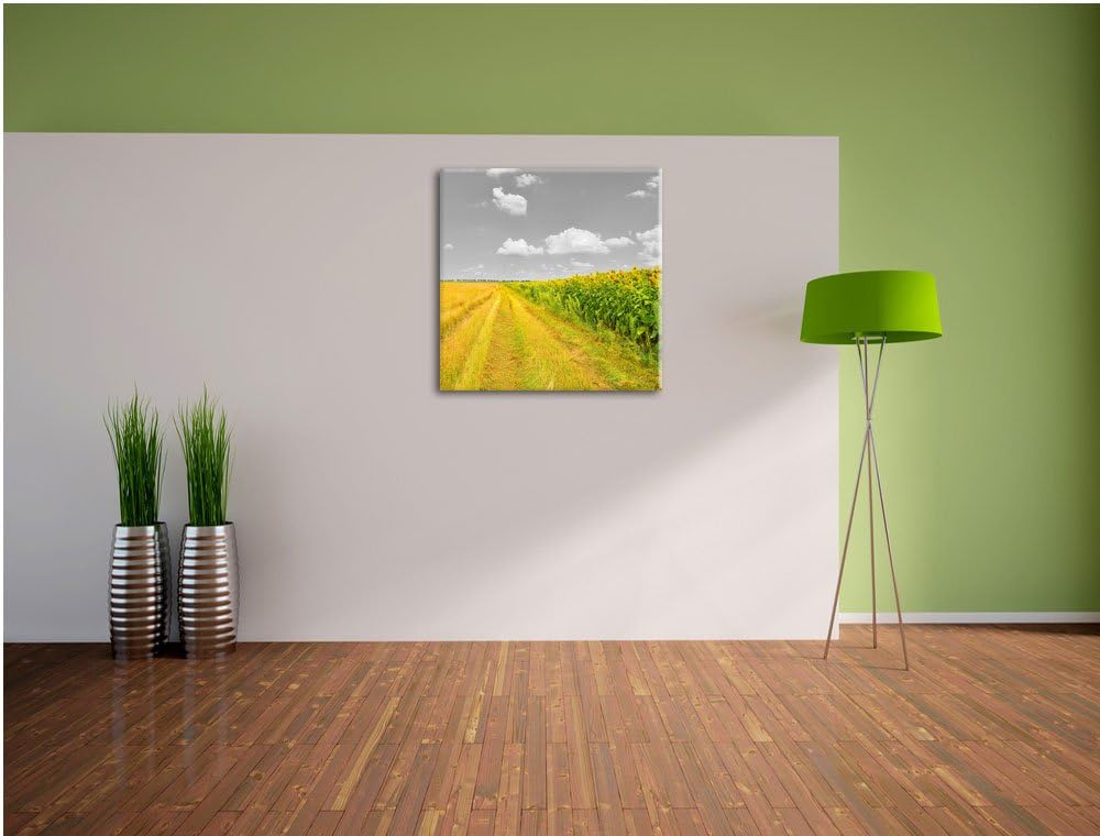 Pixxprint Feldweg Sonnenblumen als Leinwandbild Quadratisch/Grösse: 70x70 / Wandbild/Kunstdruck/fert