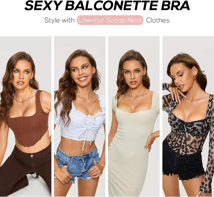DOBREVA Damen Sexy Balconette BH Spitze BHS mit Bügel Leicht Gepolstert Push Up Grosse Grössen 95B S