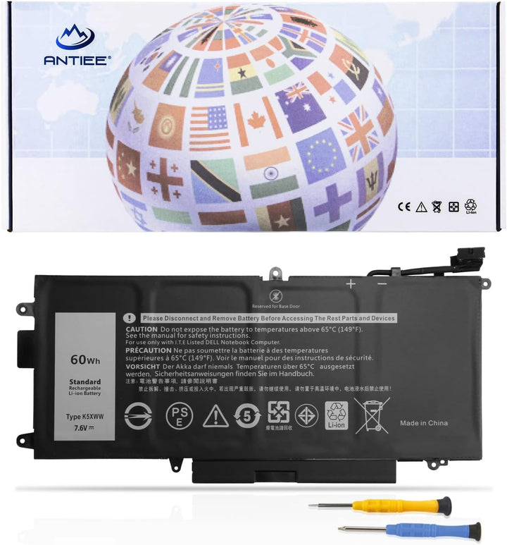 ANTIEE 7.6V 60Wh K5XWW Laptop Akku Compatible with Dell Latitude 5289 7389 7390 E5289 P29S001 P29S00