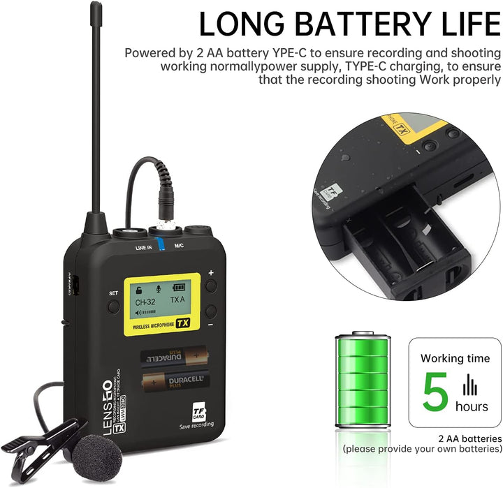 Wireless Lavalier Mikrofon System, LENSGO LWM-328C 99-Kanal UHF Professional Omnidirektional Kabello