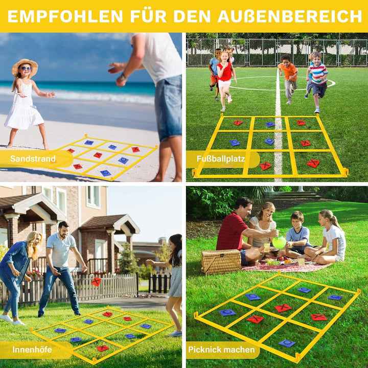 Riesiges Tic Tac Toe, Sitzsack-Wurfspiele für Kinder und Erwachsene, Outdoor-Spielset, Nylon, Gelb,