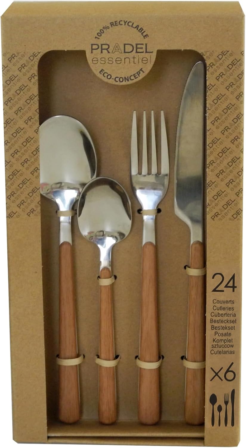 Amefa Bosquet Besteck-Set, 24-teilig, Edelstahl 18/0, Holzgriff, spülmaschinengeeignet