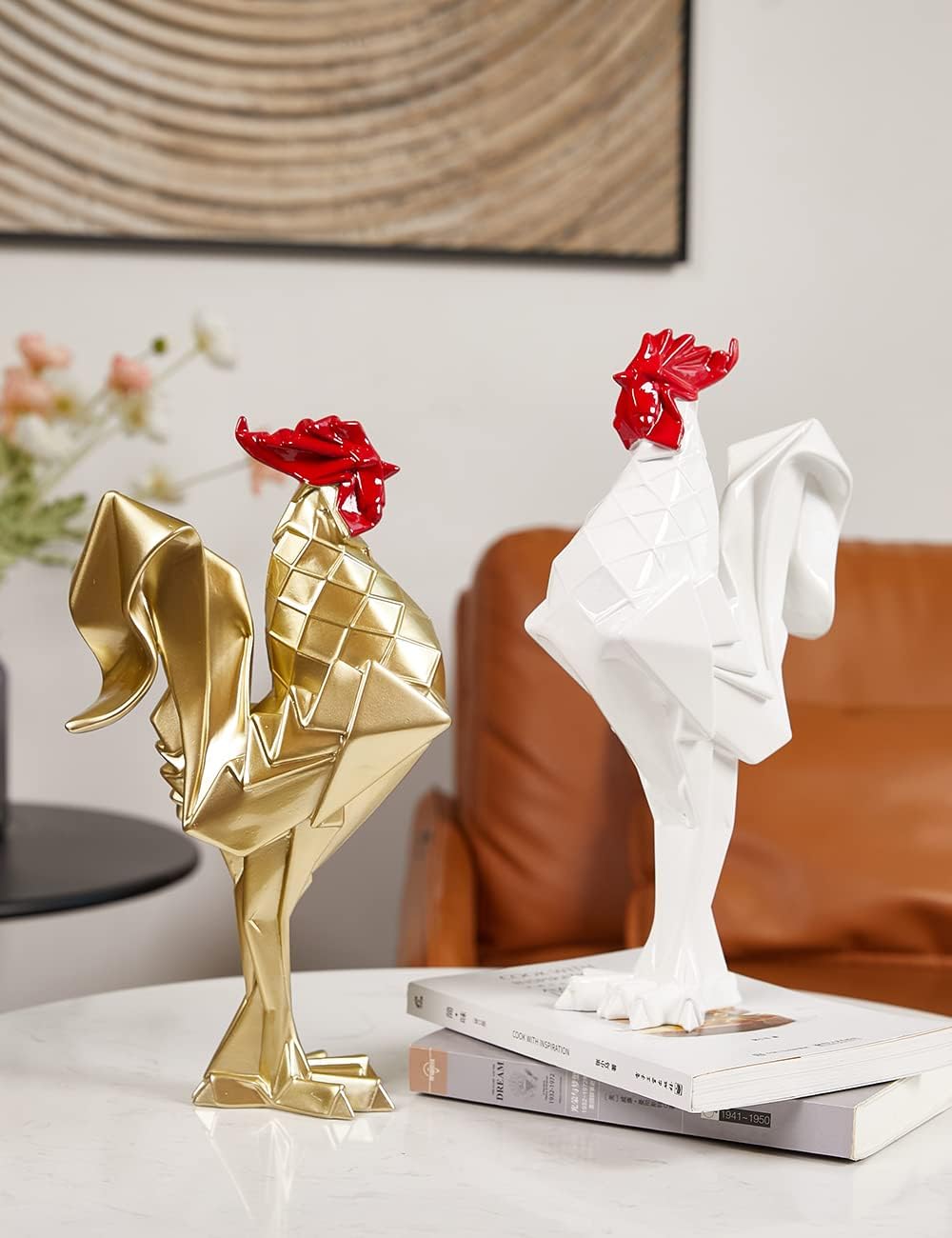 NENBOLEC Hahn Statue Skulpturen Modern Arts Dekor Tier Geschenk Figuren Polyresin Weiss 31cm
