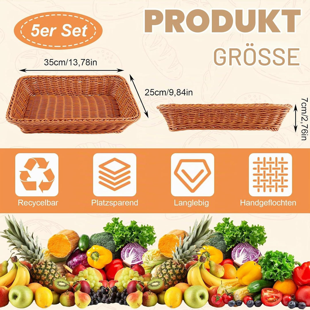 5er Set Brötchenkorb Geflochten Brotkorb Stapelbarer Brotkörbchen Modern Brotkörbe Hochwertiger Obst