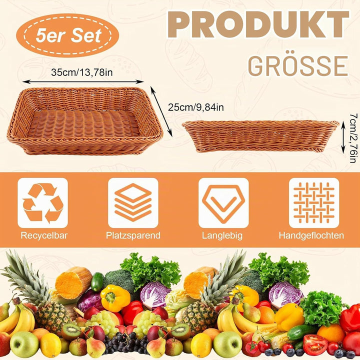 5er Set Brötchenkorb Geflochten Brotkorb Stapelbarer Brotkörbchen Modern Brotkörbe Hochwertiger Obst