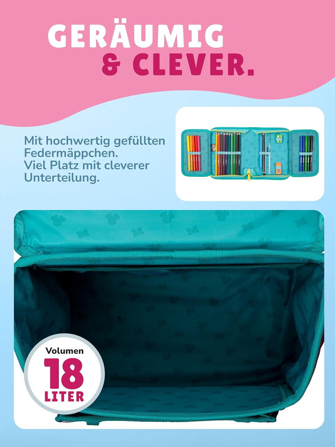 Familando - McNeill Teneris Schulranzen Set - 9-teilig mit Sporttasche - Minnie Mouse - Ergonomisch