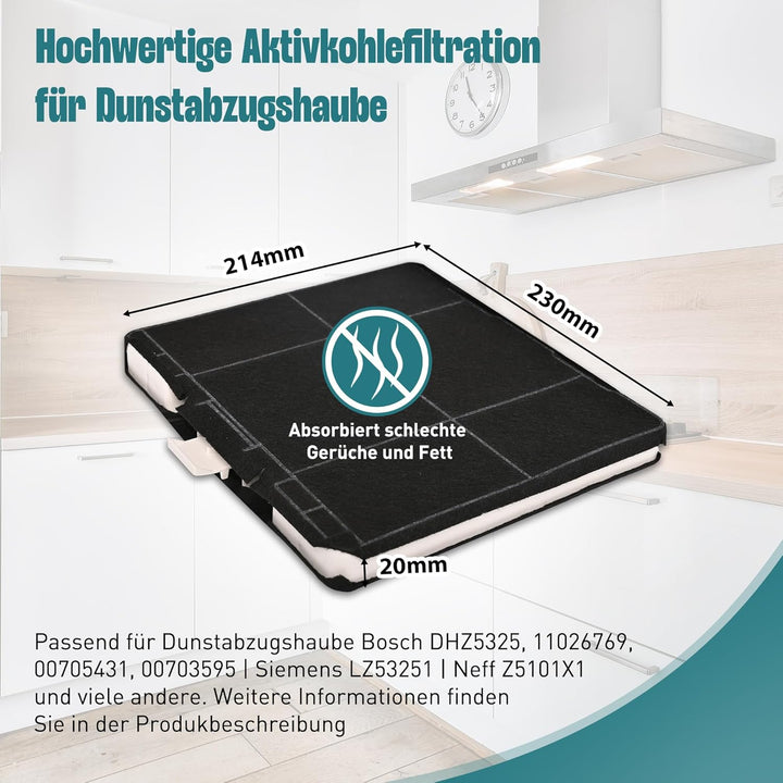 2 Aktivkohlefilter Dunstabzugshauben für Siemens LZ53251 Bosch DHZ5325/DHZ5326/11026769/00705431/007