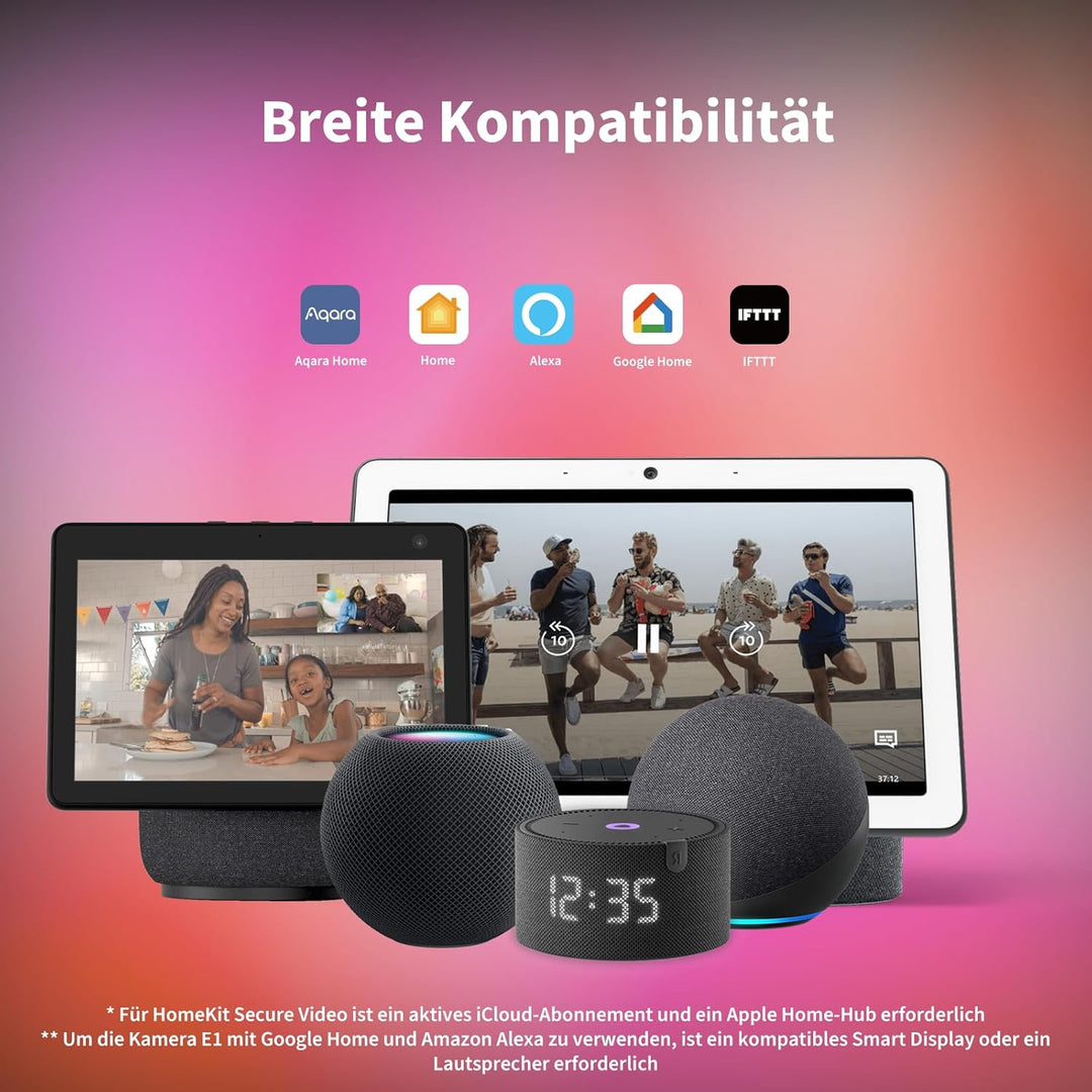 Aqara 2K Innenraum-Sicherheitskamera E1, Schwenken & Neigen, HomeKit Secure Video, Zwei-Wege-Audio,