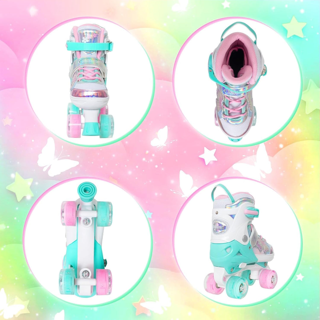 Nattork Kinder Rollschuhe für Mädchen und Jungen, 4 Grössen Verstellbar, Vierrad-Rollschuhe mit Schm