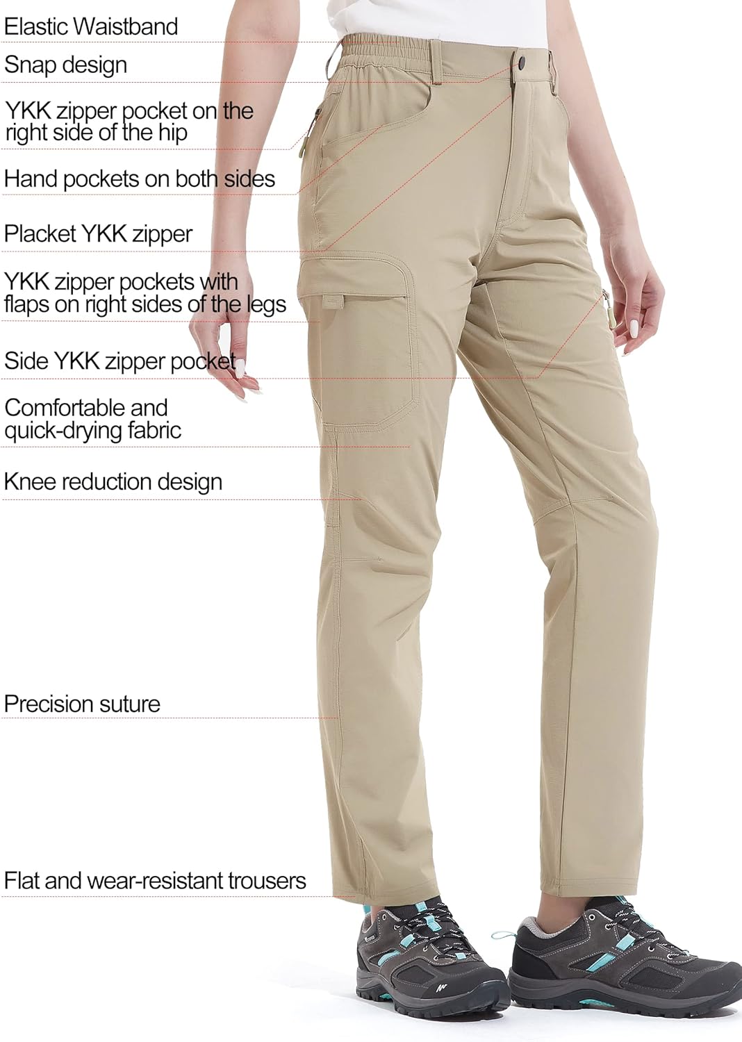 KUTOOK Outdoorhose Damen Trkkinghose Wanderhose mit 5 Taschen Arbeithose Leicht Stretch Kratzfest Sc
