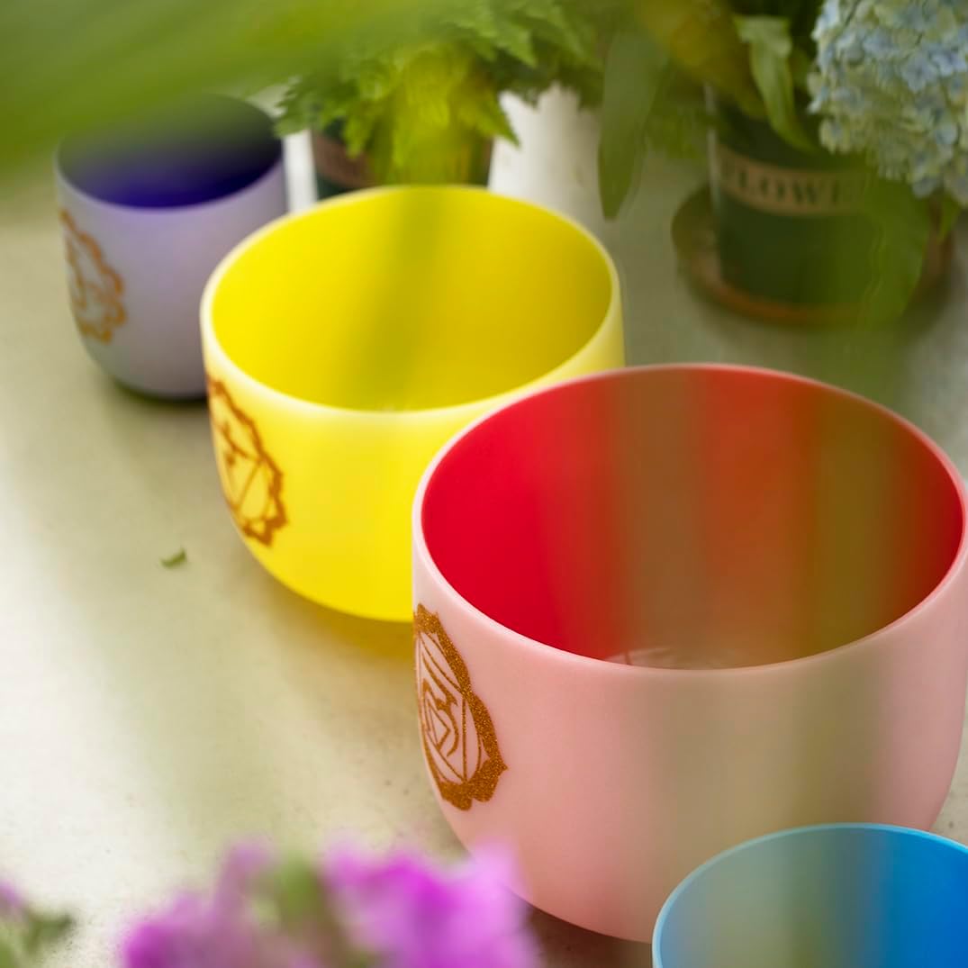 Hye-eun Klangschalen Set 7 chakren,﻿432Hz Farbige Kristall-Klangschalen Set 17,8-30,5 cm (7-12 Zoll)