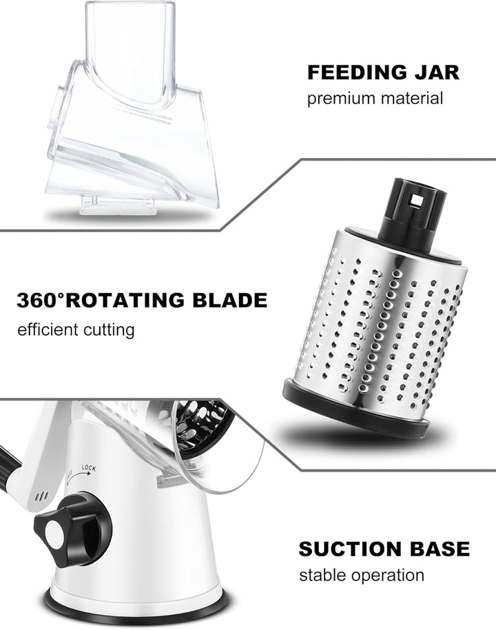 GDL Käsereibe mit Kurbel, Gemüsehobel mit 3 austauschbaren Trommelklingen, Reibe Küche Schnelles Sch