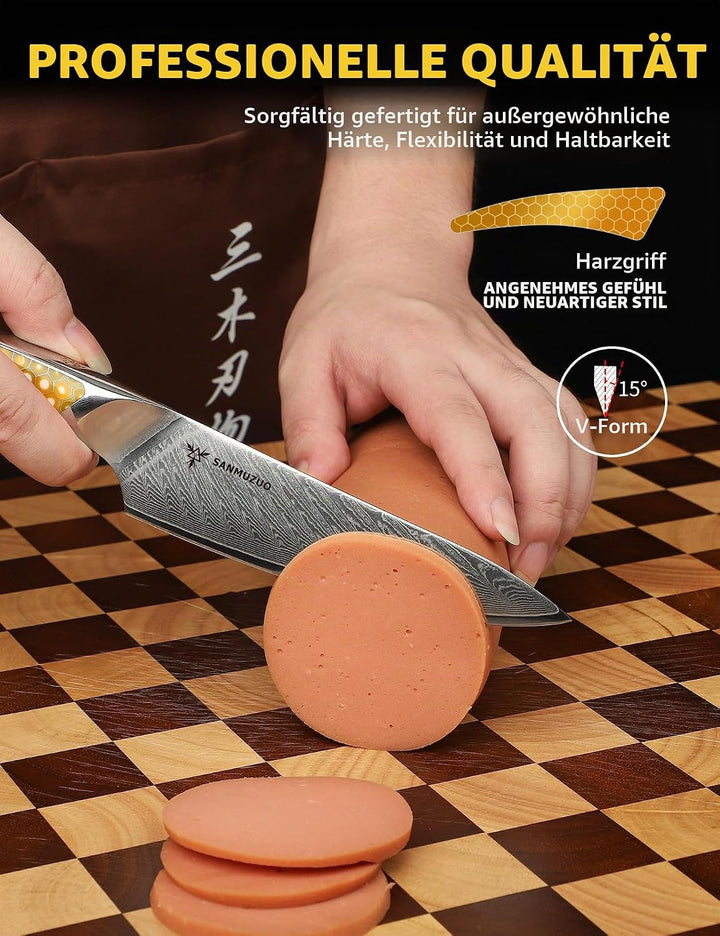 13CM Allzweckmesser, Küchenmesser aus Japanischem VG-10-Damaststahl, ultrascharfes Obstmesser mit Er