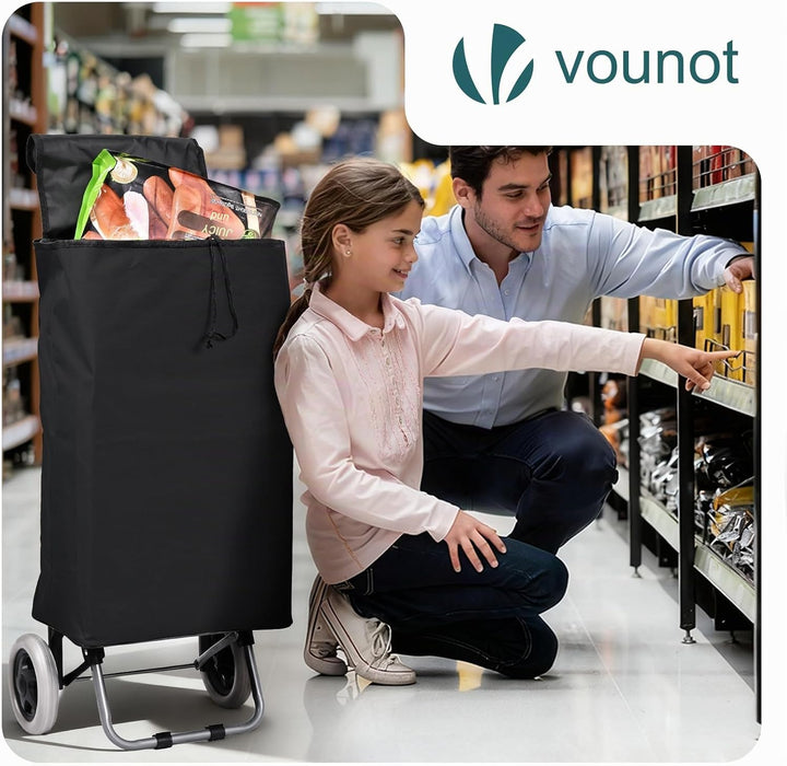 VOUNOT® Einkaufstrolley klappbar 59L, 2-in-1 Trolley Einkaufswagen mit 2 Räder, Abnehmbare Tasche, R
