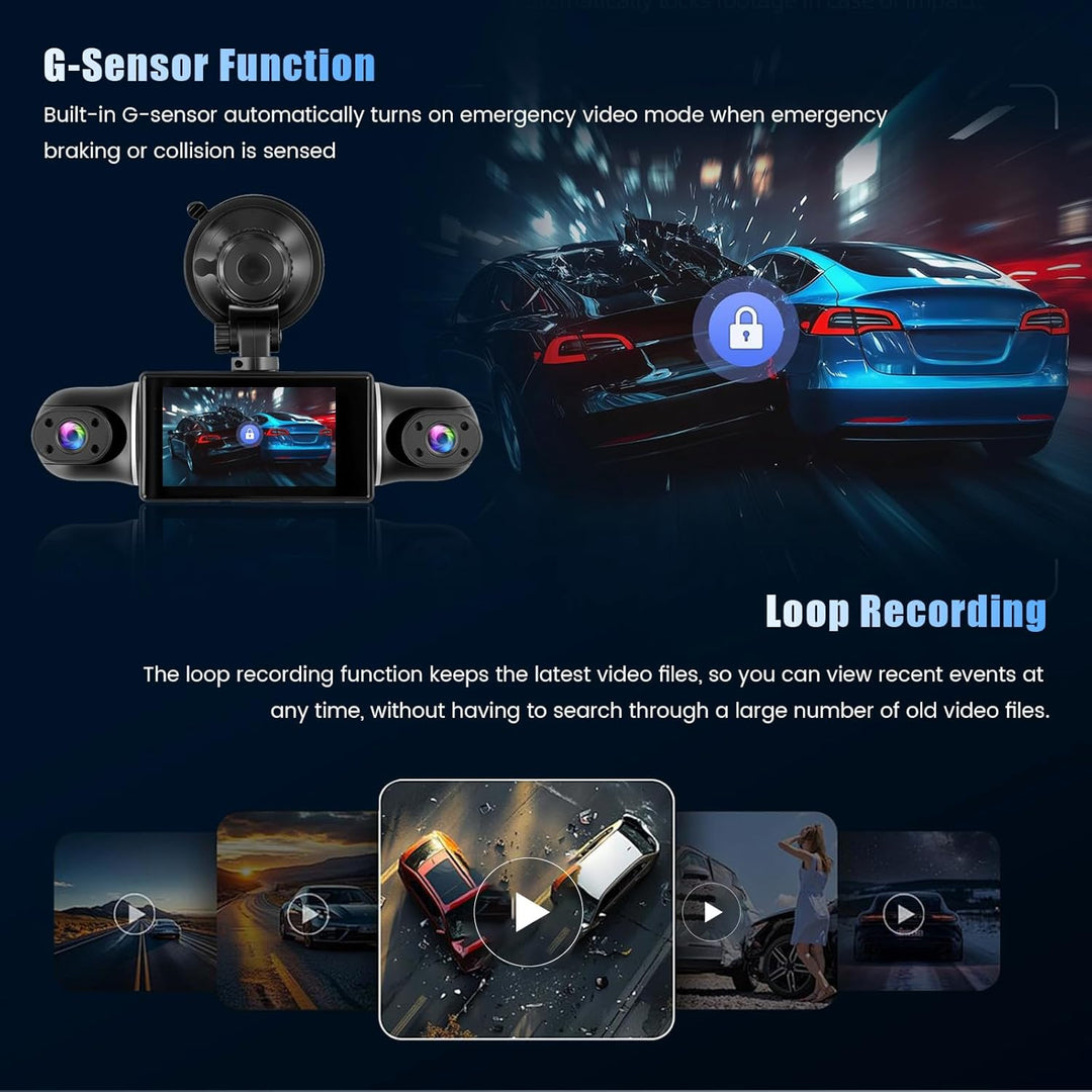 4 Kanal Dashcam Auto Vorne Hinten 2K+1080P*3, 360° 4 Kanal Dashcam, WiFi Dash Cam mit APP Steuerung,