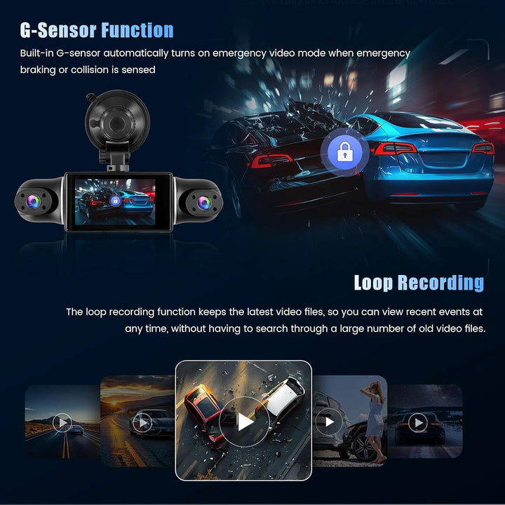 4 Kanal Dashcam Auto Vorne Hinten 2K+1080P*3, 360° 4 Kanal Dashcam, WiFi Dash Cam mit APP Steuerung,
