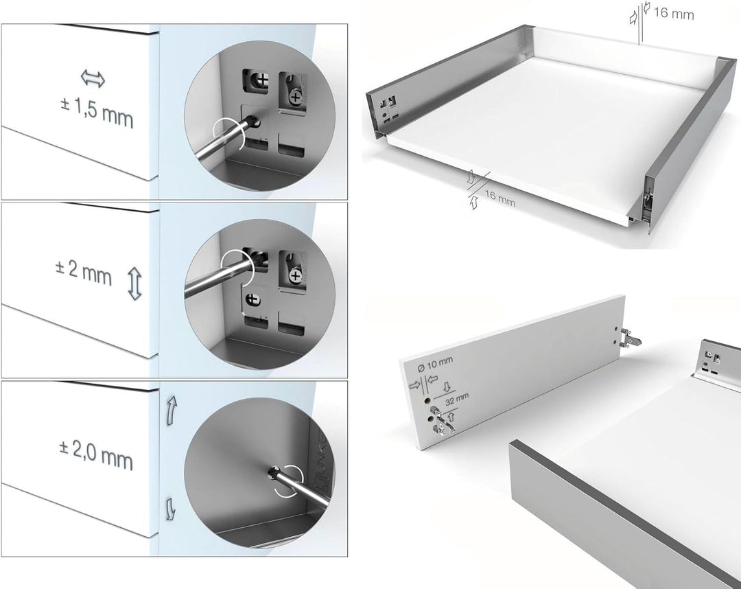 Schubkastensystem JUNKER-SLIM weiss Höhe: 84 mm Tiefe: 550 mm Soft-Close JUNKER-SLIM Tiefe 550 mm, J