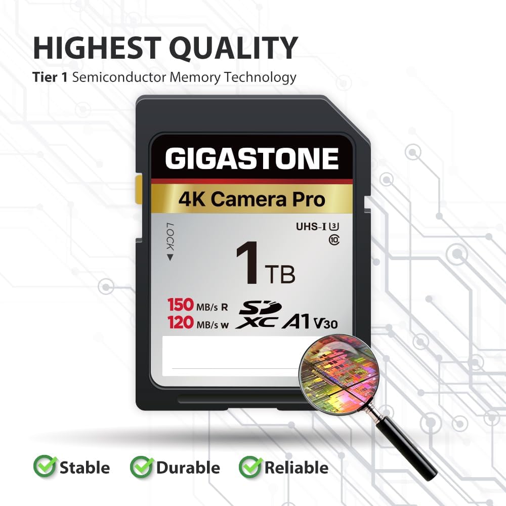 GIGASTONE 1TB SDXC Speicherkarte, 4K Kamera Pro, bis zu 150/120 MB/s, für Digitalkamera Canon, Olymp