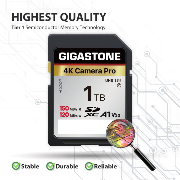 GIGASTONE 1TB SDXC Speicherkarte, 4K Kamera Pro, bis zu 150/120 MB/s, für Digitalkamera Canon, Olymp