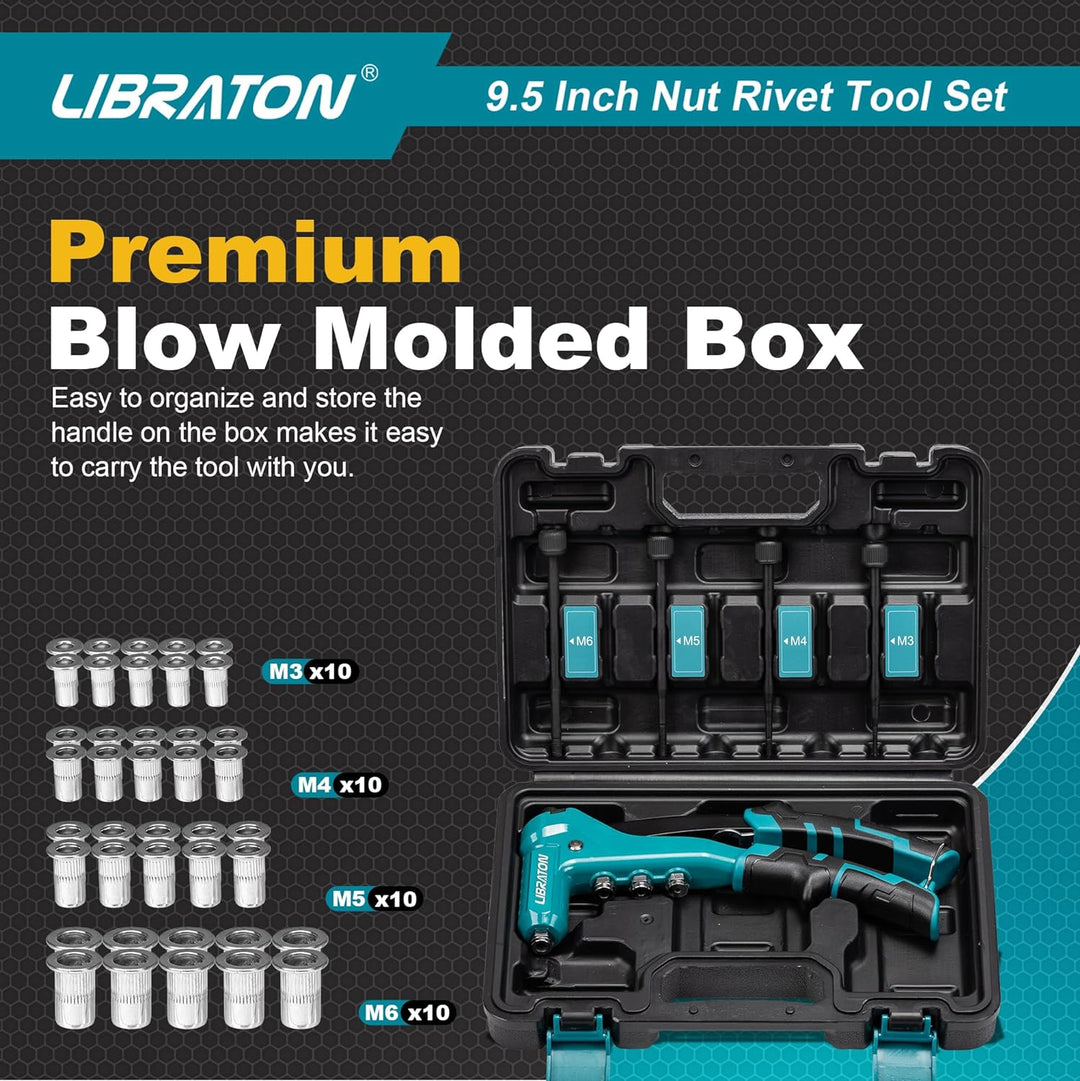 LIBRATON Nietmutternzange, 9,5" Nietzange Set, Einhand-Nietmutter Zange Werkzeug, Handnietmutternset