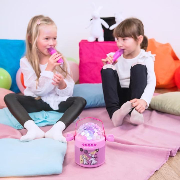 GOGEN Disco Kinder‑Bluetooth‑Party‑Lautsprecher I 6,5W I Karaoke mit 2 Mikrofonen I Licht‑Effekte I