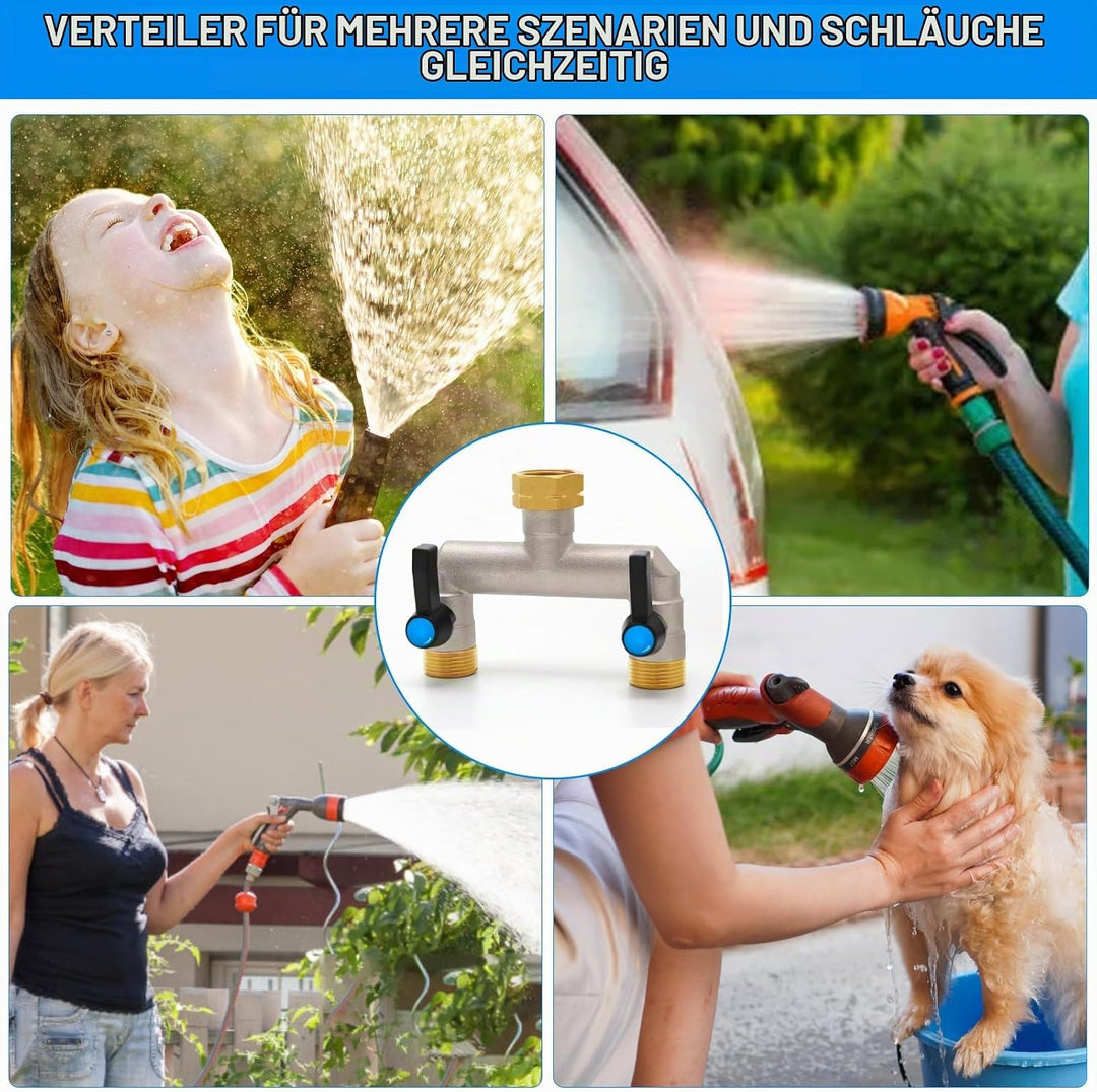2-Wege Verteiler [Grosser Durchfluss], 3/4 Zoll Wasserhahn Wasserverteiler aus Vernickeltem Messing,