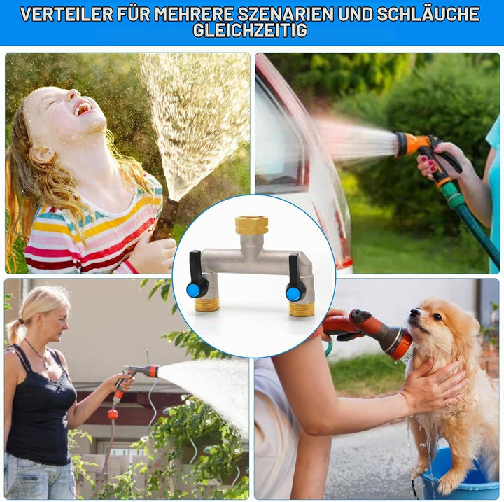 2-Wege Verteiler [Grosser Durchfluss], 3/4 Zoll Wasserhahn Wasserverteiler aus Vernickeltem Messing,