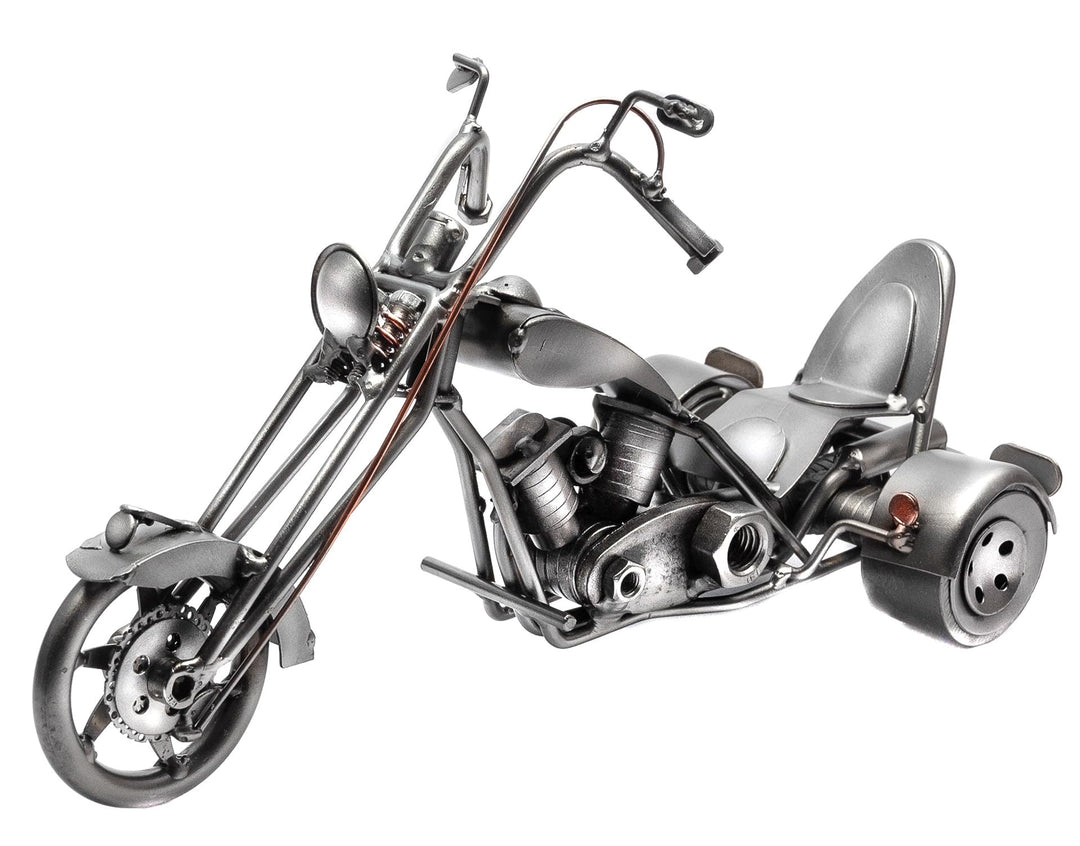 STEEMO Metallkunst Deko-Motorrad: Trike Chopper-Bike, Bürodeko, Stahl, Grau, 29x12x14 cm - Echte Han
